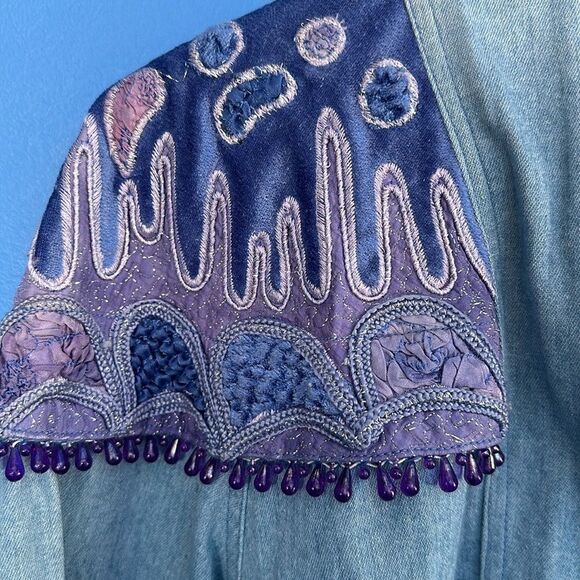 Fox by Yang Size Small Cropped Embellished Denim Jacket for Women - Picture 3 of 6